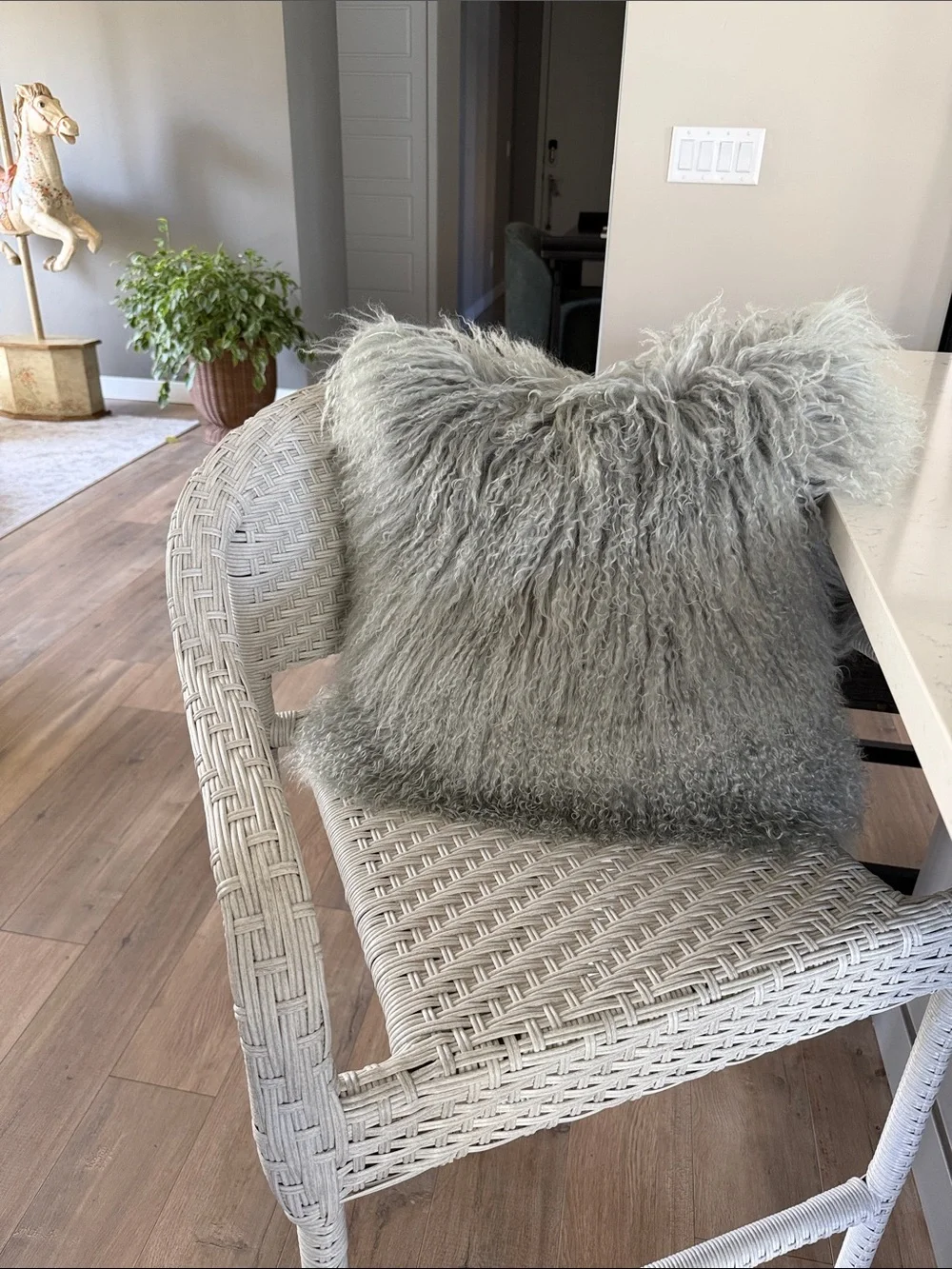 Plush Mongolian Faux Fur Throw Pillow - Light Gray